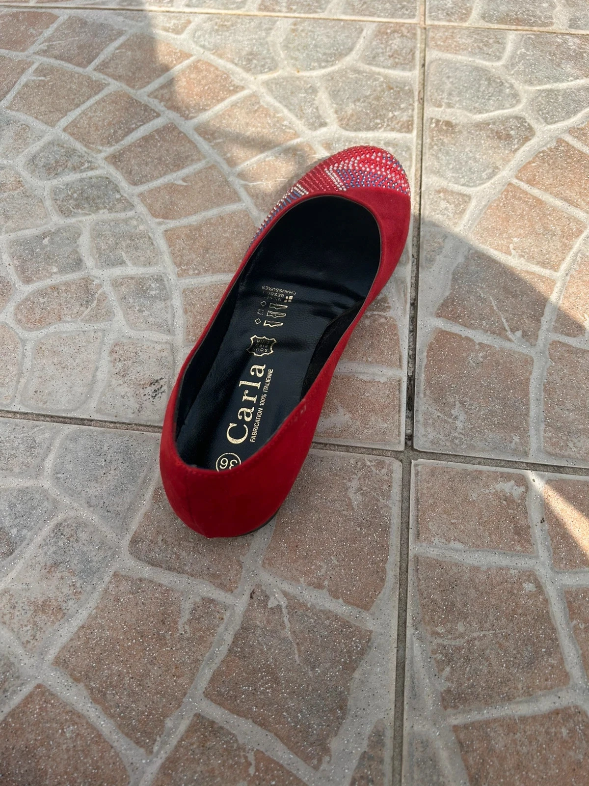 Ballerines vermelhas 36 couro com padrão de bandeira inglesa  novas – photo 9